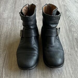 Frye Black Leather Ankle Boots with Buckle
